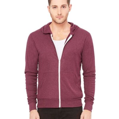 Unisex Triblend Lightweight Full-Zip Hooded Long Sleeve Tee Thumbnail